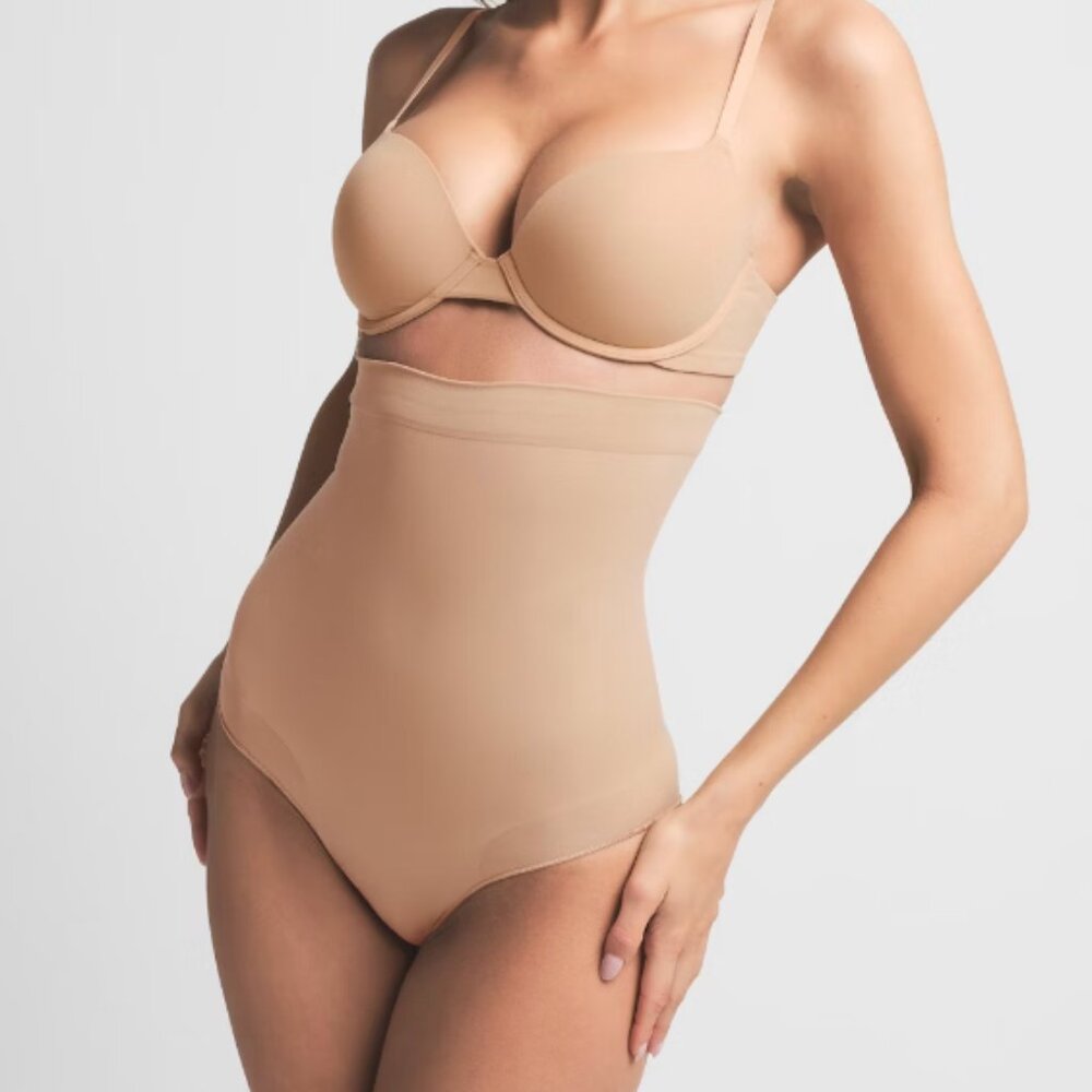 Skims Seamless Sculpt High Waist Brief Clay Neutral Pull On Stretch Compression